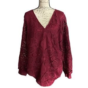 BloomChic Plus Size Burgundy Faux Wrap Shirt Size 30